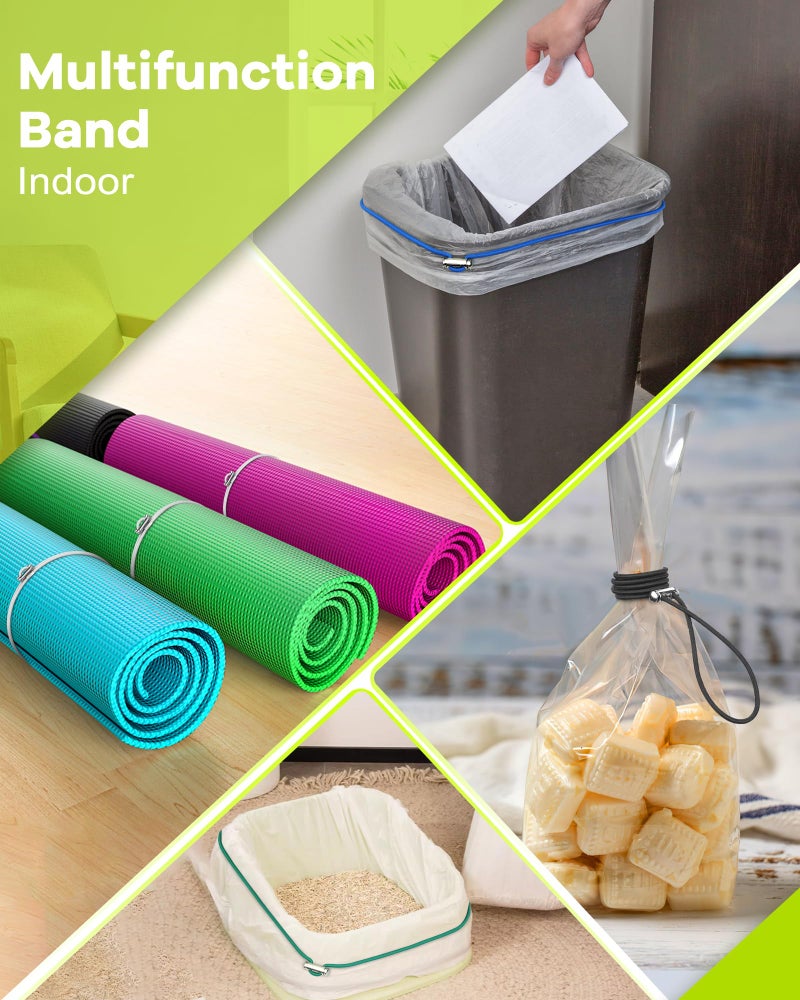 Rosaver Garbage Can Bands Cord Lord Design Adjustable Large Trash Can Rubber Bands Fits 8-33 Gallon Trash Cans Multifunction Bands Litter Box Bands for Kitchen Tables Picnic Party (Black White Grey) - Image 5